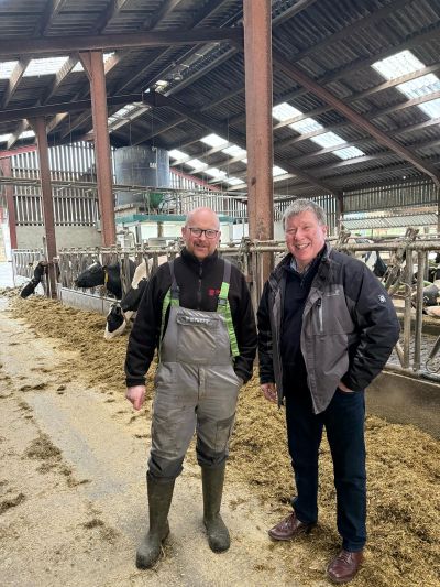 Conor Casey (speaker) and Ian McCluggage (Vice-Chair AgriSearch) discussing the forthcoming AgriSearch Dairy Conference